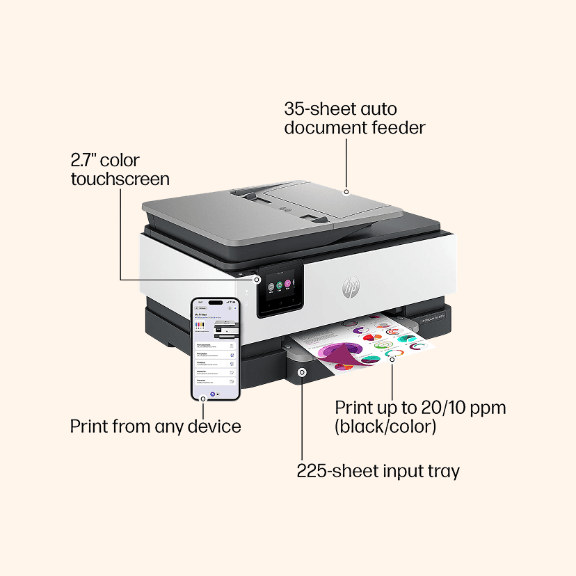 HP OfficeJet Pro 8125e Wireless All-in-One Color Inkjet Printer, print, scan, copy, duplex, best for home office, 3-mo free Instant Ink, AI-enabled