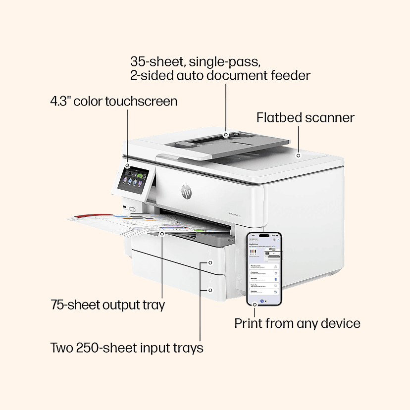 HP OfficeJet Pro 9730e Wide Format Wireless Color Inkjet Printer, print, scan, copy, duplex, best for office, 3-mo free Instant Ink, AI-enabled